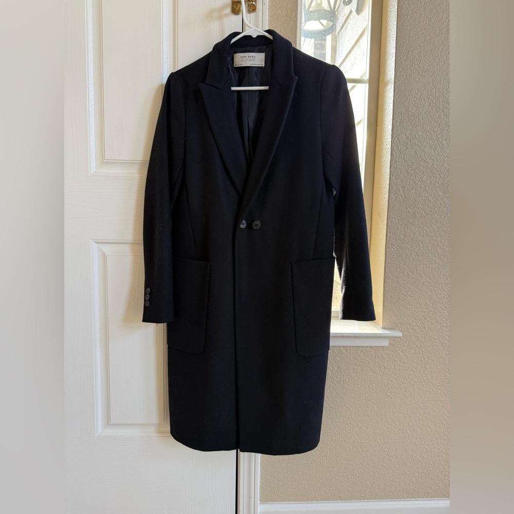 Zara Basics Outwear Department Wool Blend Women’s Elegant Black Coat Small